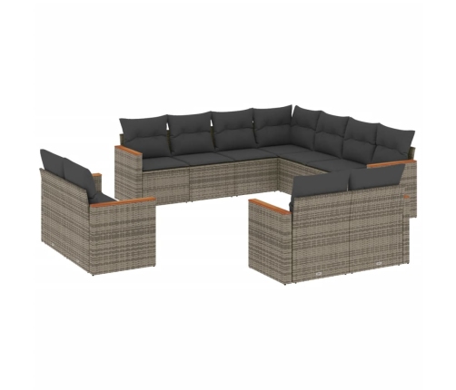 vidaXL 11-daļīgs dārza dīvāna komplekts ar matračiem, pelēks PE pinums