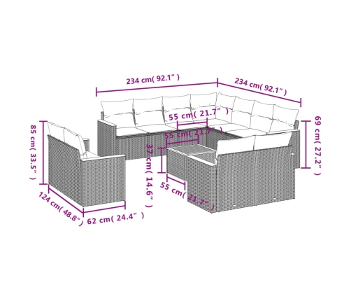 vidaXL 12-daļīgs dārza dīvāna komplekts, matrači, bēša PE rotangpalma