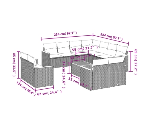 vidaXL 12-daļīgs dārza atpūtas mēbeļu komplekts, matrači, pelēks PE