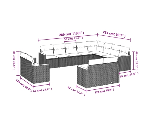 12-Daļīgs Dārza Dīvānu Komplekts, Matrači, Melna Pe Rotangpalma Vidaxl
