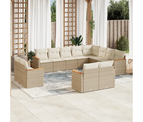 vidaXL 12-daļīgs dārza dīvāna komplekts, matrači, bēša PE rotangpalma