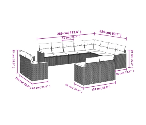 vidaXL 12-daļīgs dārza dīvāna komplekts, matrači, bēša PE rotangpalma