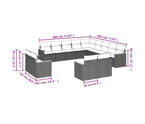 13-Daļīgs Dārza Dīvāna Komplekts, Matrači, Bēša Pe Rotangpalma Vidaxl