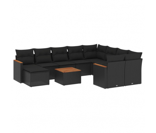 vidaXL 11-daļīgs dārza dīvāna komplekts, matrači, melna PE rotangpalma