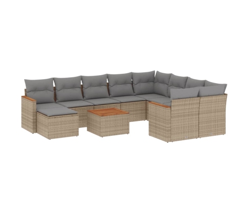 vidaXL 11-daļīgs dārza dīvāna komplekts, matrači, bēša PE rotangpalma