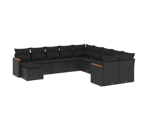 vidaXL 11-daļīgs dārza dīvāna komplekts, matrači, melna PE rotangpalma