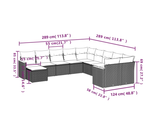 vidaXL 11-daļīgs dārza dīvāna komplekts, matrači, melna PE rotangpalma