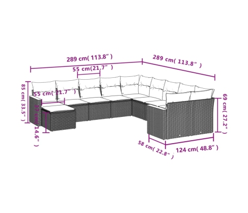 vidaXL 11-daļīgs dārza dīvāna komplekts, matrači, melna PE rotangpalma