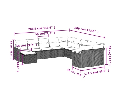vidaXL 11-daļīgs dārza dīvāna komplekts ar matračiem, pelēks PE pinums
