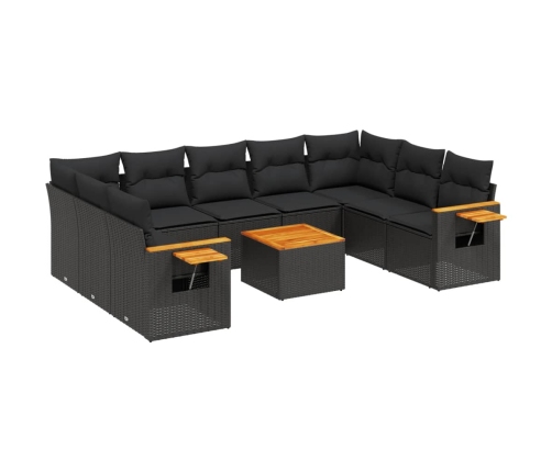 vidaXL 10-daļīgs dārza dīvāna komplekts, matrači, melna PE rotangpalma