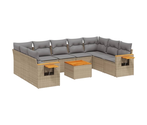 vidaXL 10-daļīgs dārza dīvāna komplekts, matrači, bēša PE rotangpalma