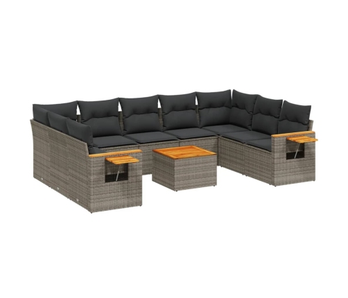 vidaXL 10-daļīgs dārza dīvāna komplekts ar matračiem, pelēks PE pinums