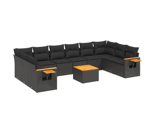 vidaXL 11-daļīgs dārza dīvāna komplekts, matrači, melna PE rotangpalma