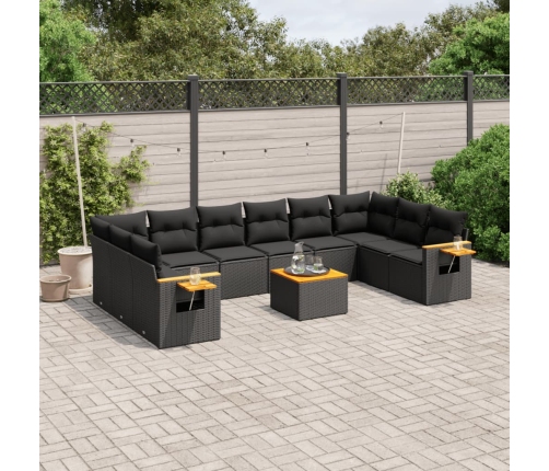 vidaXL 11-daļīgs dārza dīvāna komplekts, matrači, melna PE rotangpalma