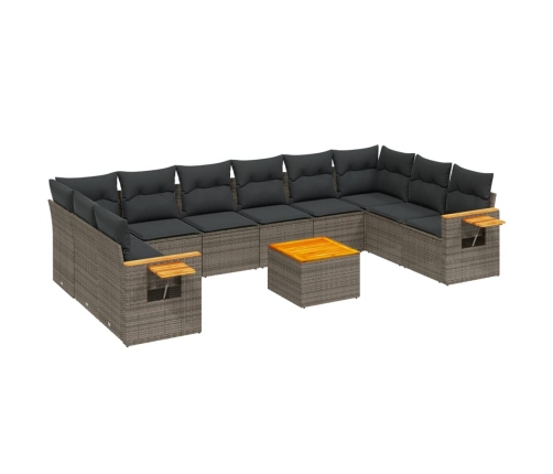 vidaXL 11-daļīgs dārza dīvāna komplekts ar matračiem, pelēks PE pinums