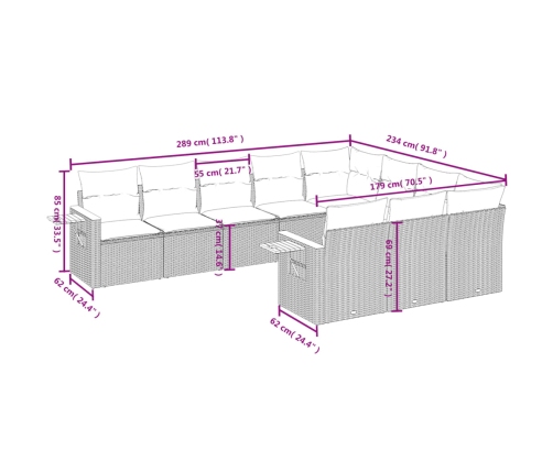vidaXL 10-daļīgs dārza dīvāna komplekts ar matračiem, pelēks PE pinums