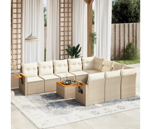 vidaXL 11-daļīgs dārza dīvāna komplekts, matrači, bēša PE rotangpalma