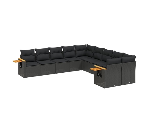 vidaXL 10-daļīgs dārza dīvāna komplekts, matrači, melna PE rotangpalma