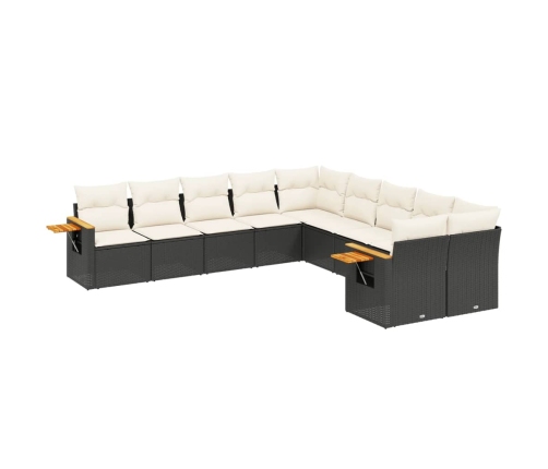 vidaXL 10-daļīgs dārza dīvāna komplekts, matrači, melna PE rotangpalma