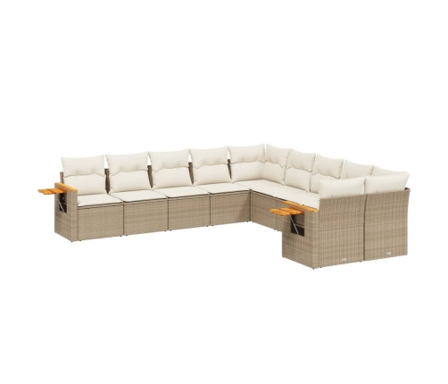 vidaXL 10-daļīgs dārza dīvāna komplekts, matrači, bēša PE rotangpalma