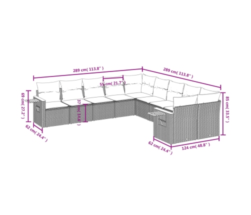 vidaXL 10-daļīgs dārza dīvāna komplekts, matrači, bēša PE rotangpalma