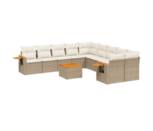 vidaXL 11-daļīgs dārza dīvāna komplekts, matrači, bēša PE rotangpalma