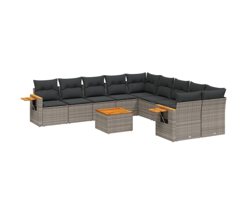 vidaXL 11-daļīgs dārza dīvāna komplekts ar matračiem, pelēks PE pinums