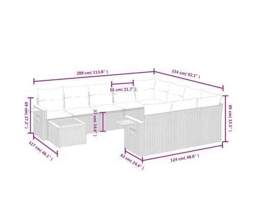 11-Daļīgs Dārza Dīvāna Komplekts, Matrači, Melna Pe Rotangpalma Vidaxl