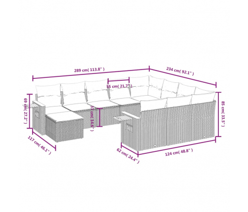 vidaXL 11-daļīgs dārza dīvāna komplekts, matrači, bēša PE rotangpalma