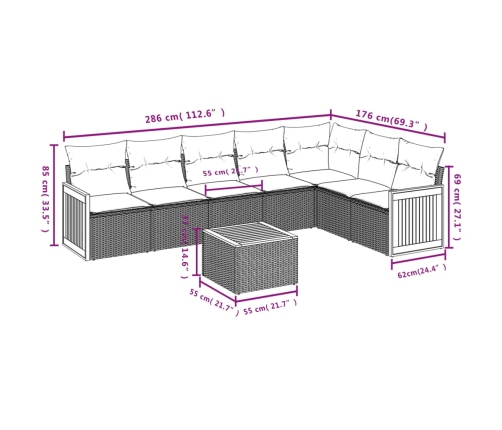 vidaXL 8-daļīgs dārza dīvāna komplekts, matrači, bēša PE rotangpalma