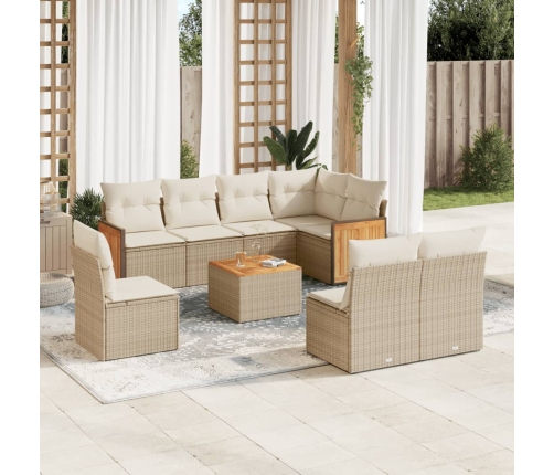 vidaXL 9-daļīgs dārza dīvānu komplekts, matrači, bēša PE rotangpalma