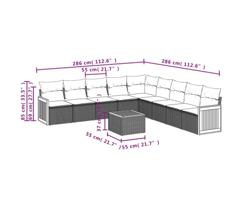 vidaXL 10-daļīgs dārza dīvāna komplekts, matrači, bēša PE rotangpalma