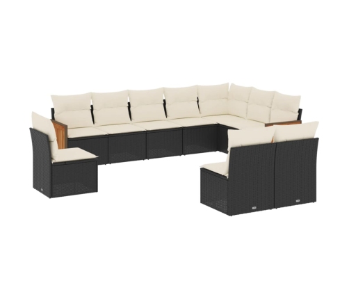 vidaXL 10-daļīgs dārza dīvāna komplekts, matrači, melna PE rotangpalma