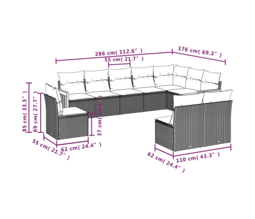 vidaXL 10-daļīgs dārza dīvāna komplekts, matrači, bēša PE rotangpalma