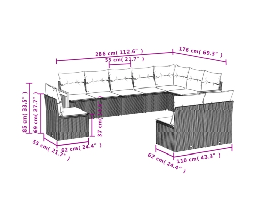 10-Daļīgs Dārza Dīvāna Komplekts Ar Matračiem, Pelēks Pe Pinums Vidaxl