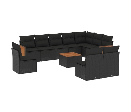 vidaXL 11-daļīgs dārza dīvāna komplekts, matrači, melna PE rotangpalma