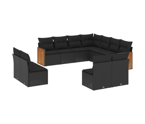 vidaXL 11-daļīgs dārza dīvāna komplekts, matrači, melna PE rotangpalma