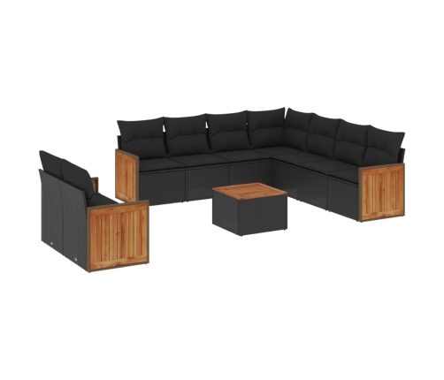 vidaXL 10-daļīgs dārza dīvāna komplekts, matrači, melna PE rotangpalma