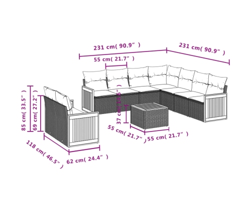 10-Daļīgs Dārza Dīvāna Komplekts, Matrači, Bēša Pe Rotangpalma Vidaxl