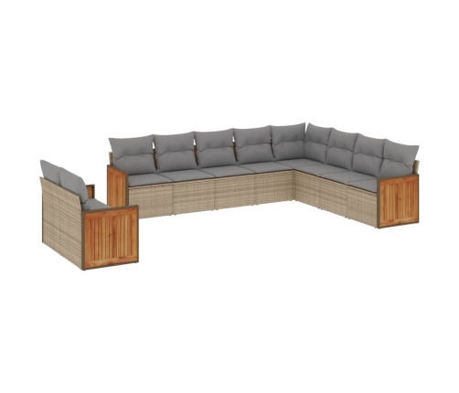 vidaXL 10-daļīgs dārza dīvāna komplekts, matrači, bēša PE rotangpalma