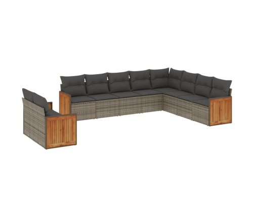 vidaXL 10-daļīgs dārza dīvāna komplekts ar matračiem, pelēks PE pinums