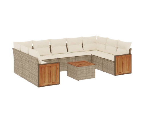 vidaXL 10-daļīgs dārza dīvāna komplekts, matrači, bēša PE rotangpalma