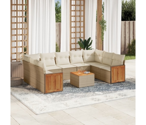 vidaXL 10-daļīgs dārza dīvāna komplekts, matrači, bēša PE rotangpalma