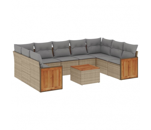 vidaXL 10-daļīgs dārza dīvāna komplekts, matrači, bēša PE rotangpalma