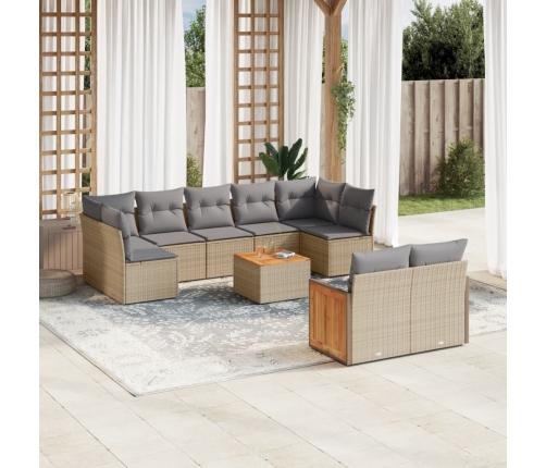 vidaXL 10-daļīgs dārza dīvāna komplekts, matrači, bēša PE rotangpalma