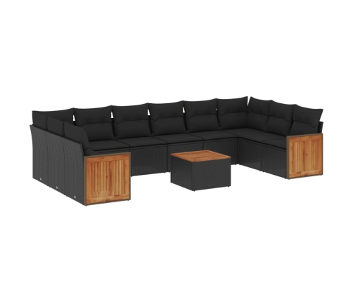 vidaXL 11-daļīgs dārza dīvāna komplekts, matrači, melna PE rotangpalma