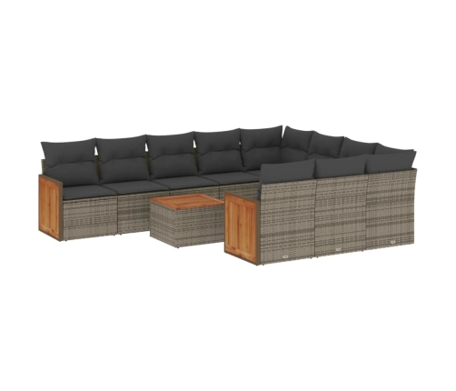 vidaXL 11-daļīgs dārza dīvāna komplekts ar matračiem, pelēks PE pinums