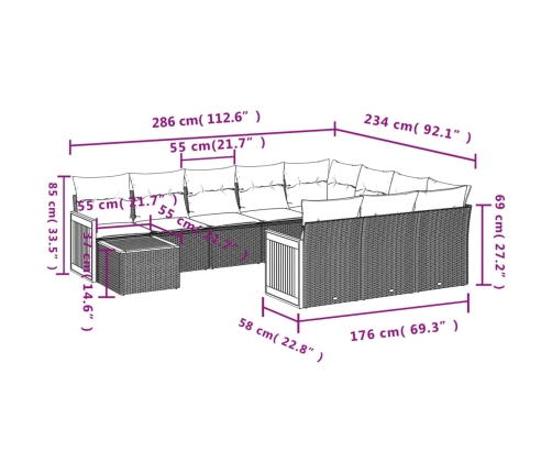 11-Daļīgs Dārza Dīvāna Komplekts, Matrači, Melna Pe Rotangpalma Vidaxl