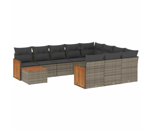 vidaXL 11-daļīgs dārza dīvāna komplekts ar matračiem, pelēks PE pinums