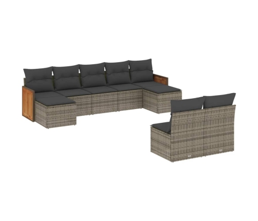 vidaXL 9-daļīgs dārza dīvāna komplekts ar matračiem, pelēks PE pinums